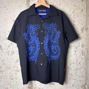 Casino Wear Dragon Tribal Flames Large Y2K Button Up Shirt